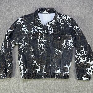 Promesa‎ Leopard Print Denim Jacket Womens Small Snap Front Trucker Coat